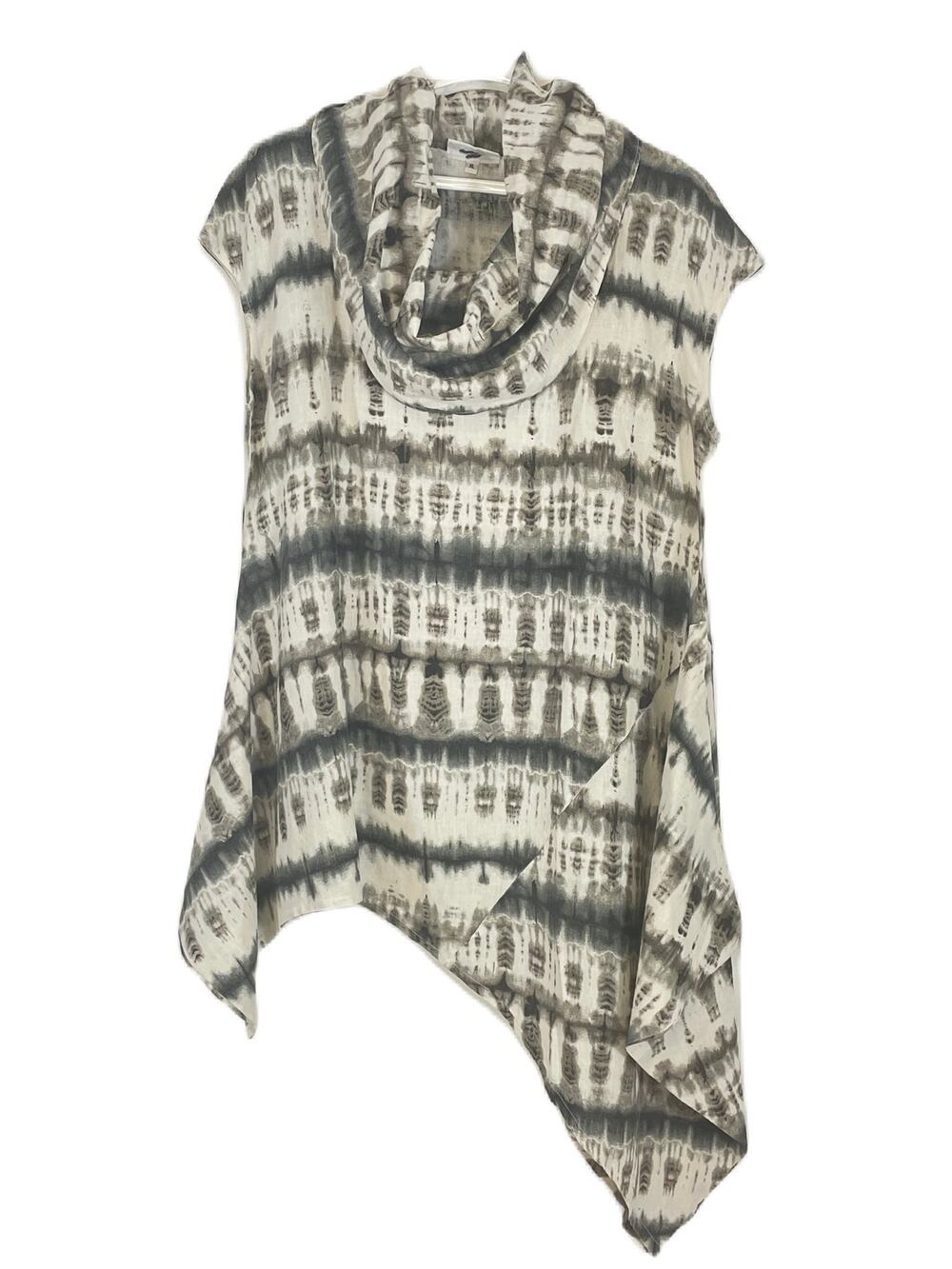 Bryn Walker White Gray Tie Dye Cowl Neck Asymmetric Hem Top Size XL